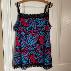 Fashion Bug Black Red Turquoise Paisley Lace Cami 1X Colorful Vibrant Y2K Fairy